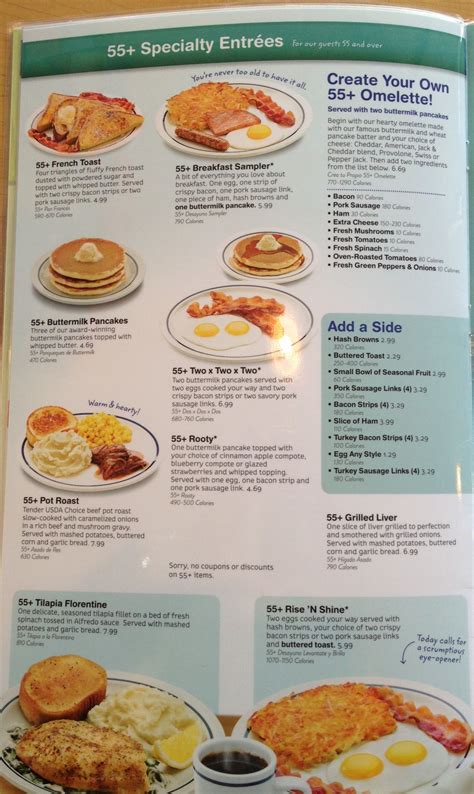 IHOP&x27;s special senior menu offers guests 55 delicious menu items at lower prices Find Another IHOP Nearby. . Ihop senior breakfast menu